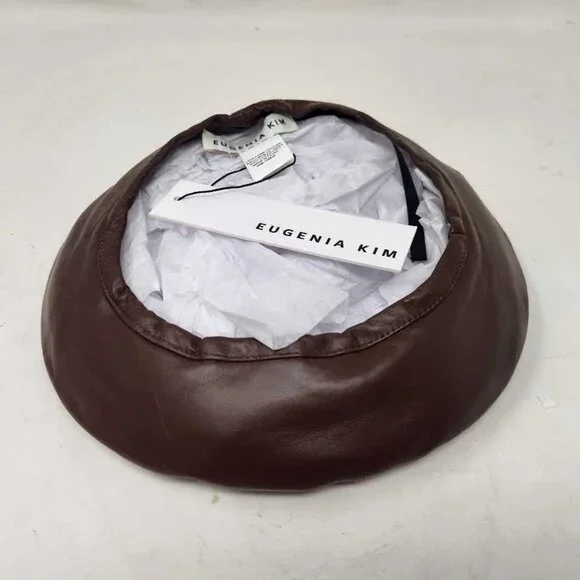 New women\'s Eugenia Kim Carter Beret (from Anthropologie) in Chocolate brown Carter Leather Beret | Olivela main image 3